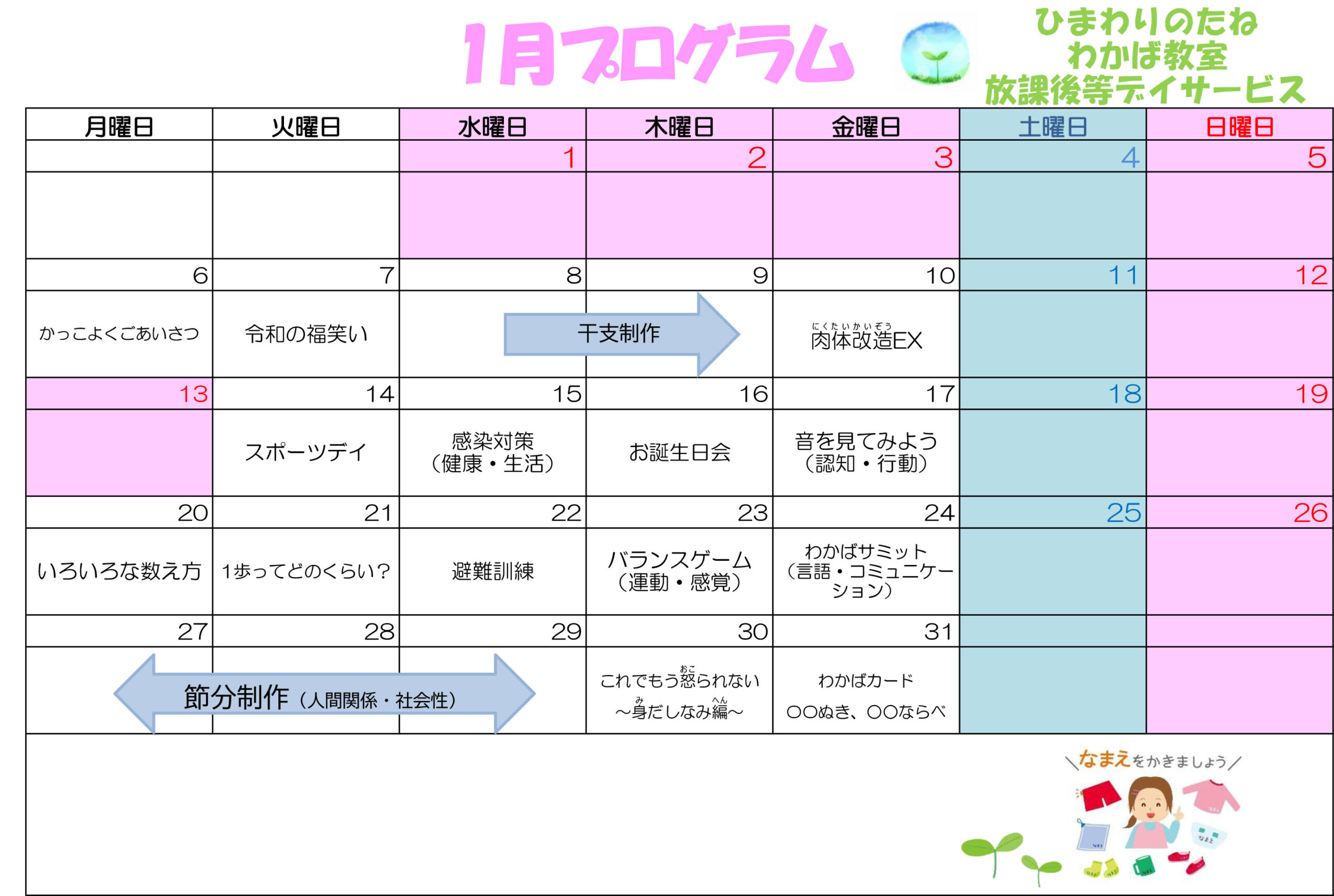 川口市放課後等デイサービスわかば教室 　2025年01月のプログラム